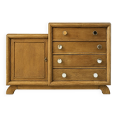Asymmetrical Art Deco commode in raw oak, renovated.