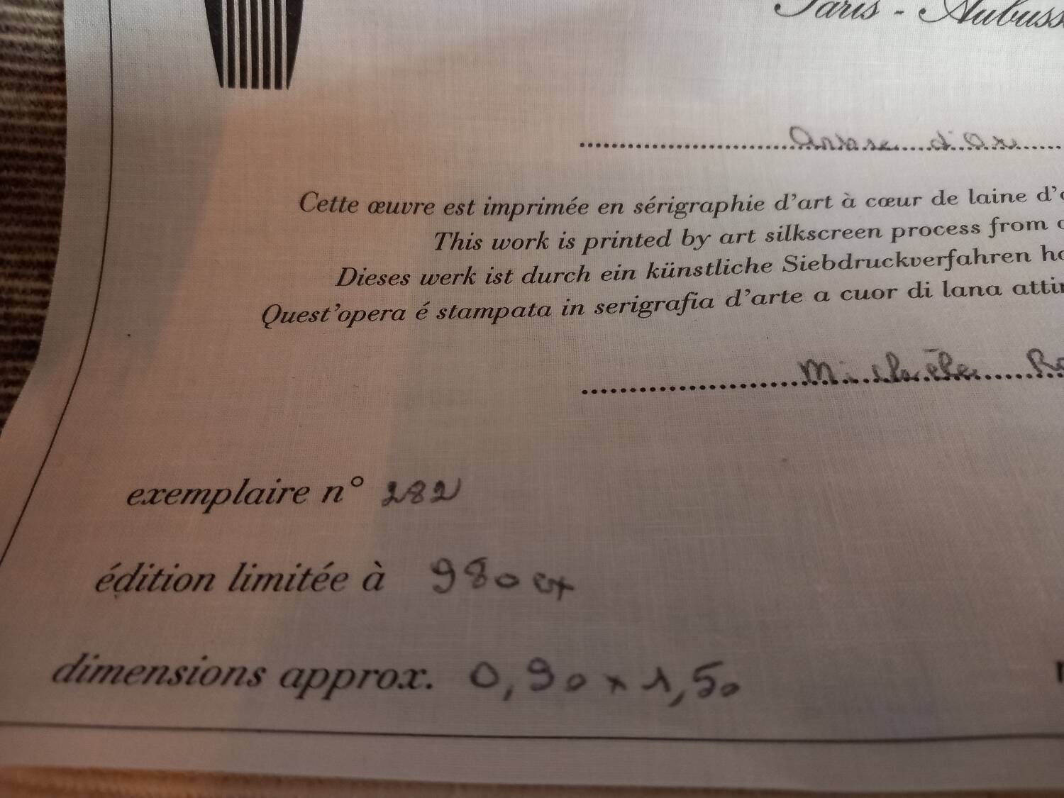 Tapestry. Manufacture Robert Four.Paris/Aubusson