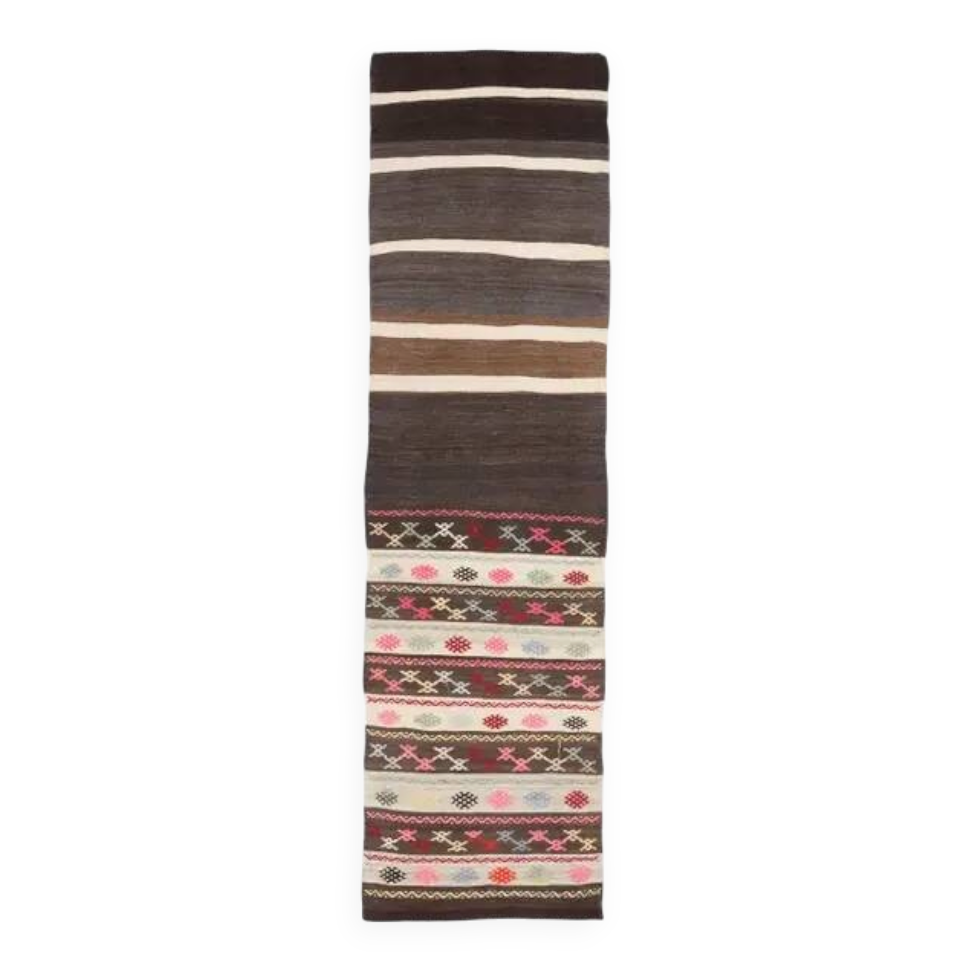 1970s Turkish Oushak Handmade Wool Cotton Brown Runner 65x243