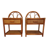 Paire de tables de chevet en rotin et cannage – circa 1960