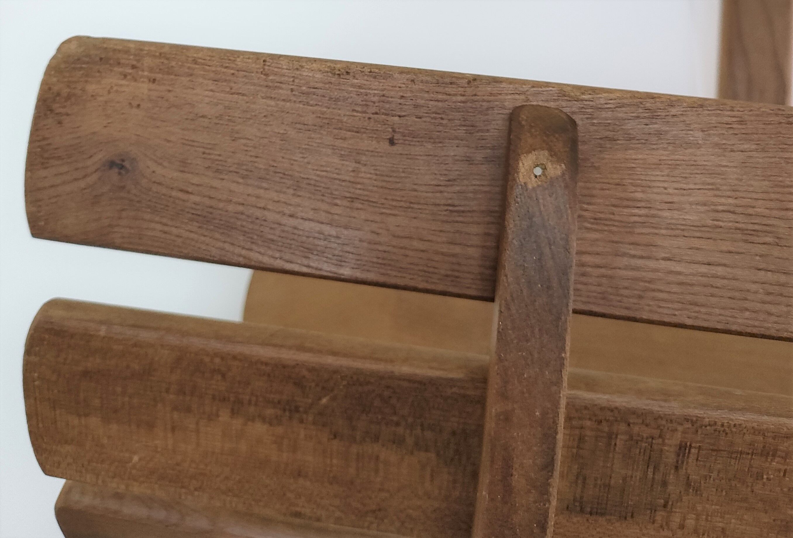 Log basket solid wood slatted vintage folk art