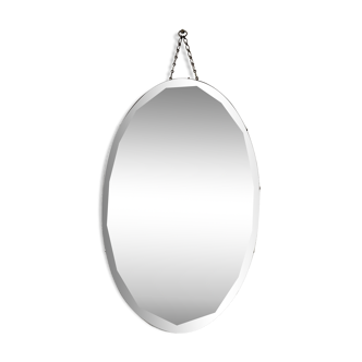 Vintage art deco oval mirror with bevelled edge