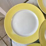 Lot de 6 assiettes plates moulin des loups texturées jaune canari années 50