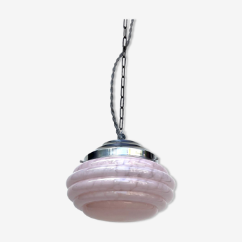 Opaline pink marbled suspension 1930 diameter 22 cm