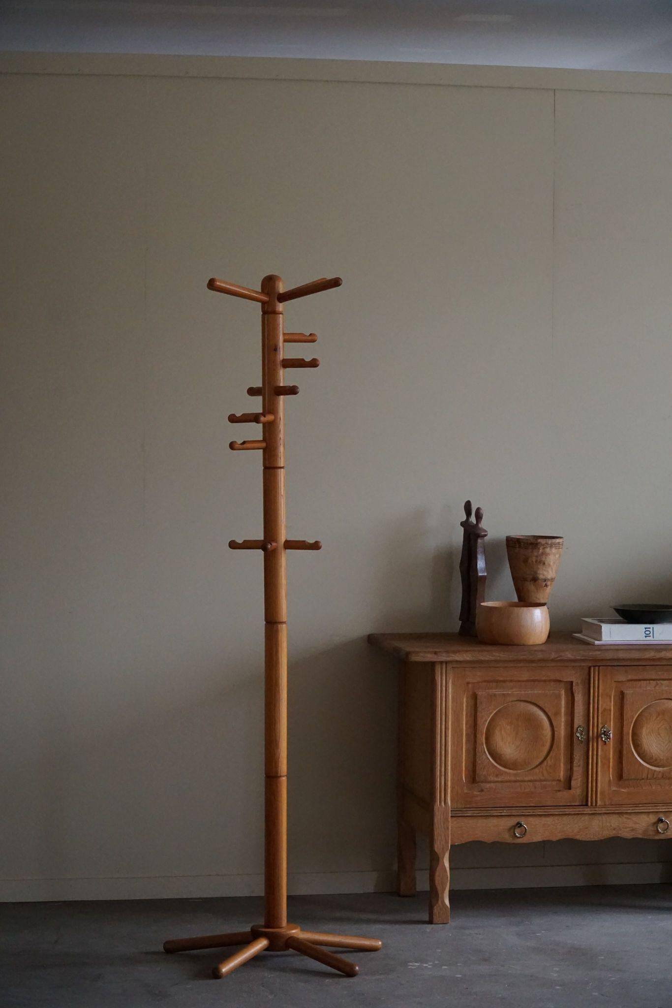 Decorative coat rack in solid pine, mid-century Danish style, 1970s.