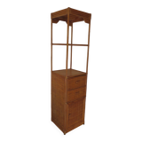 Storage column, bookcase in wood and woven rattan