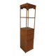 Storage column, wooden bookshelf and woven rattan.