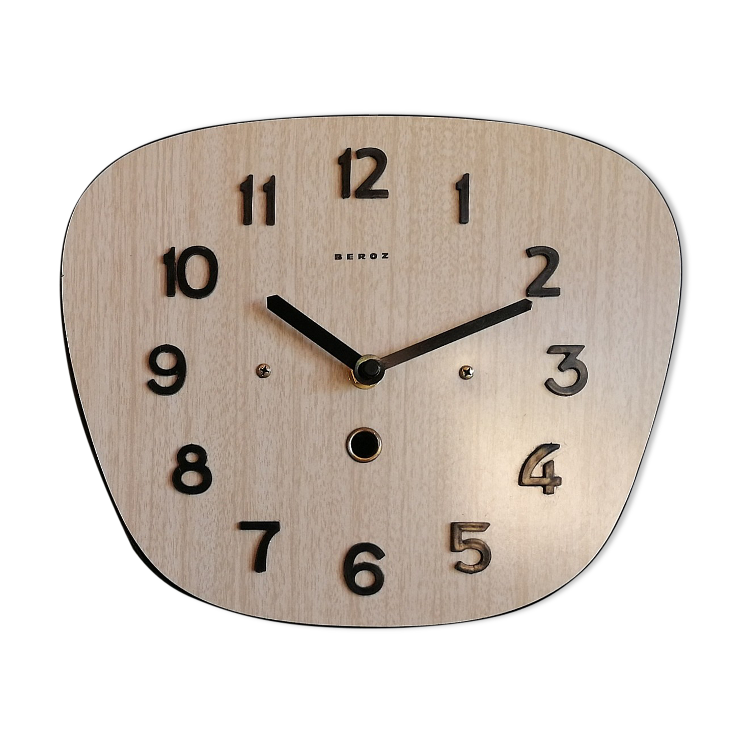 Vintage clock formica silent wall clock "Beroz beige wood"