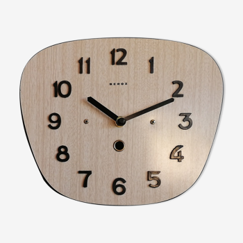 Vintage clock formica silent wall clock "Beroz beige wood"