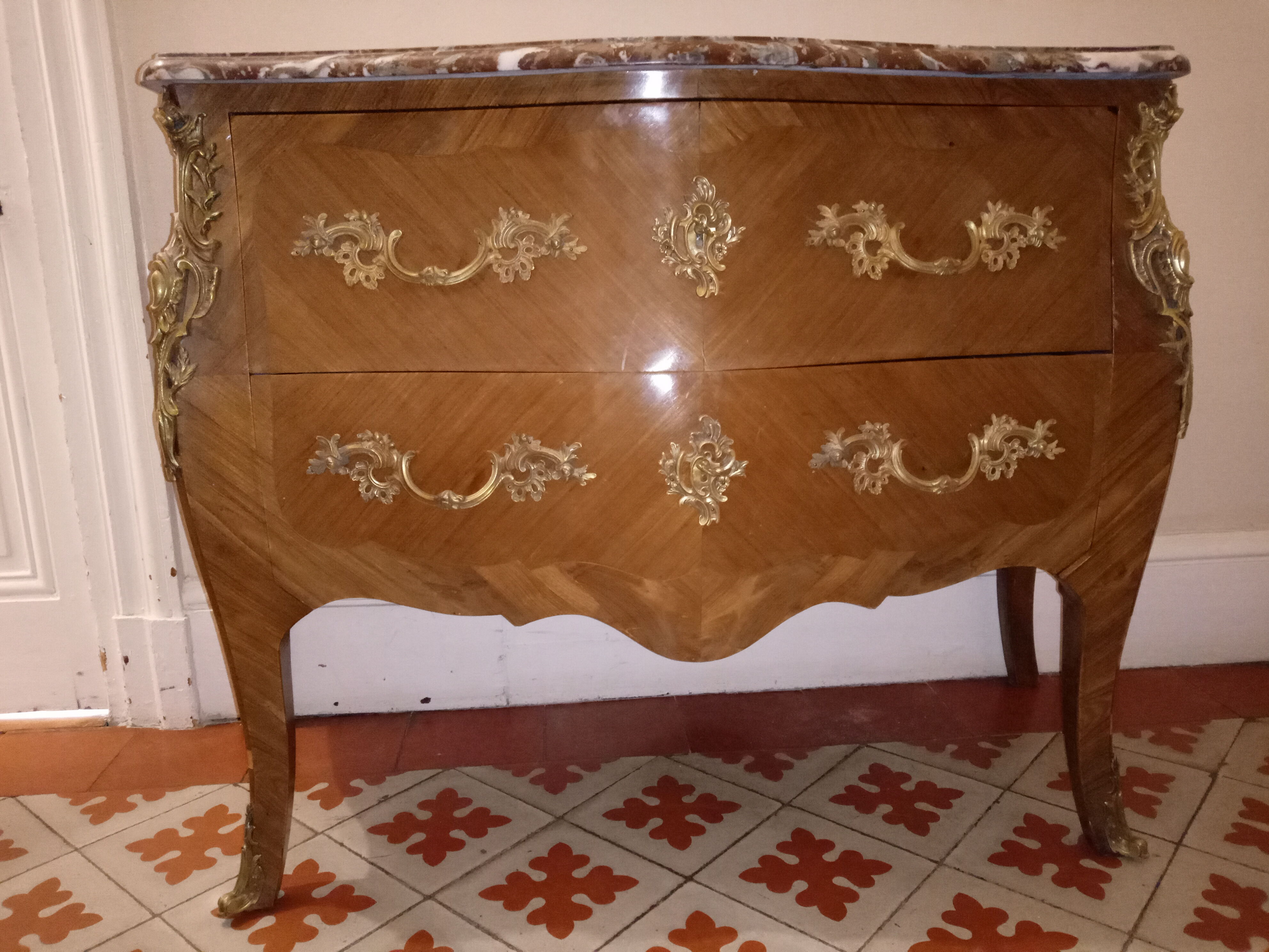 Chest of drawers 2 drawers Louis XV curved rosewood