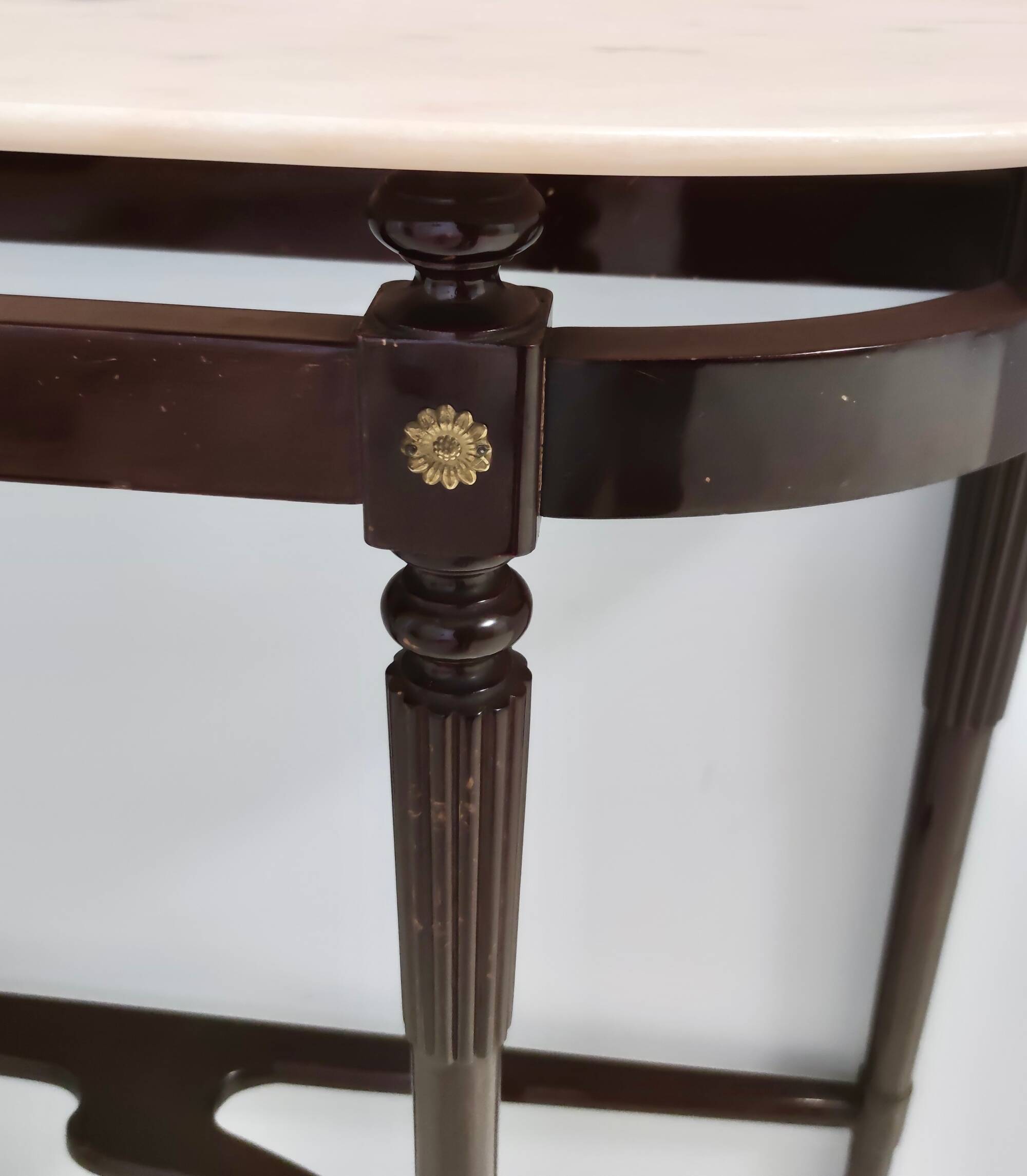 Vintage beech console table with portuguese pink marble top, italy