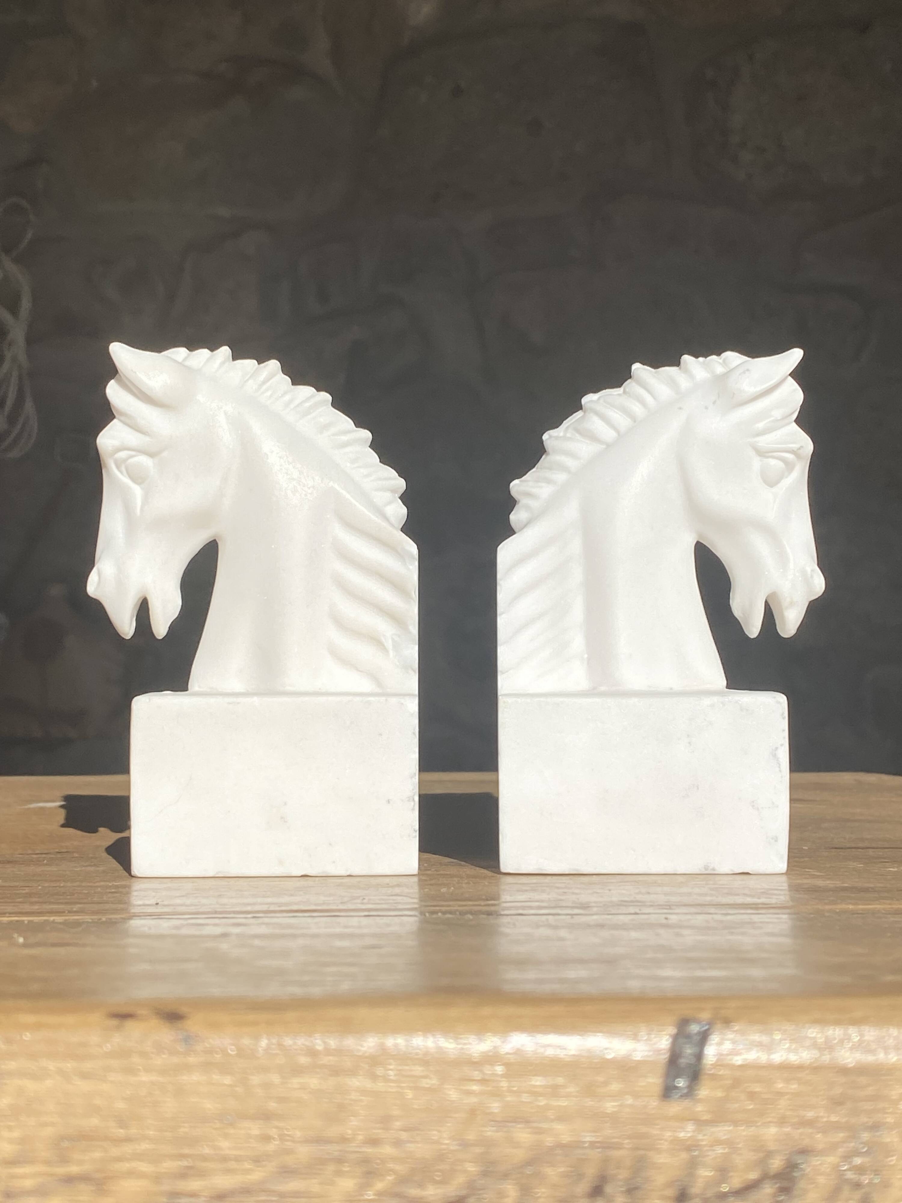 Pair of horse head bookends natural stone