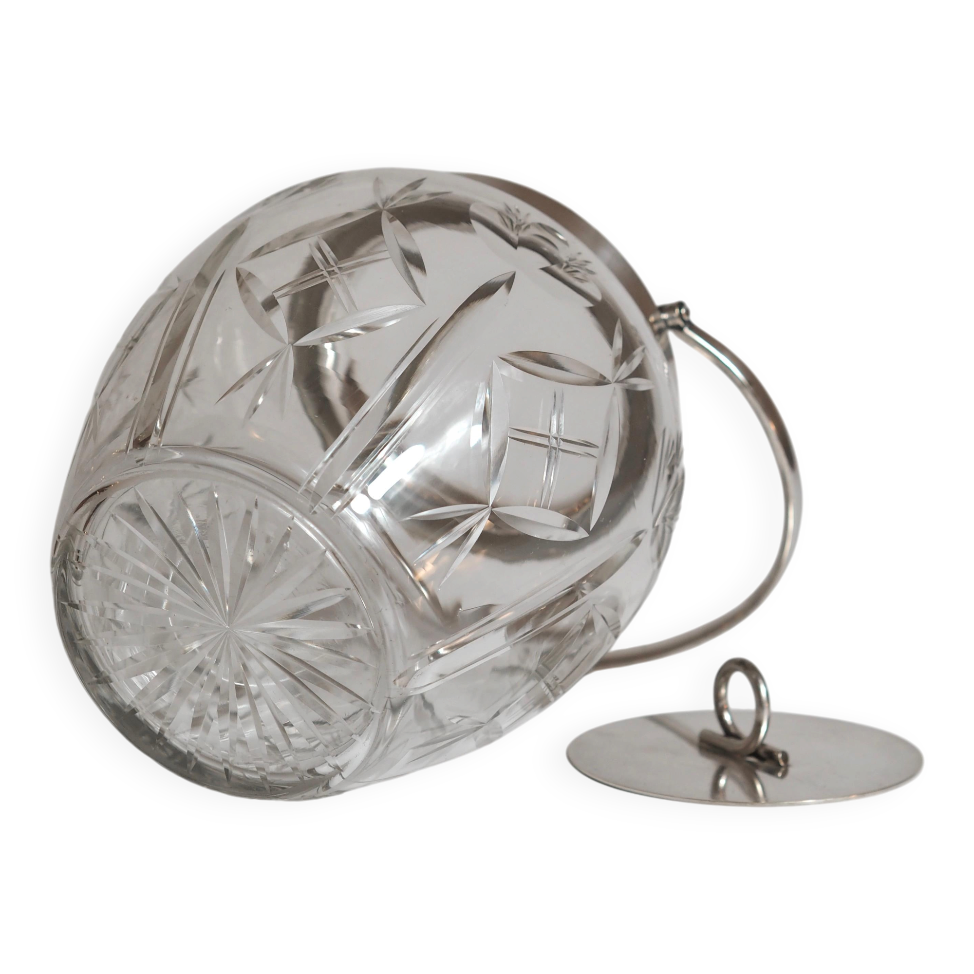 Crystal biscuit barrel with silver-plated mounts and handle, Austrian cut, 1920s.