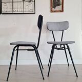 Pair of black metal and blue fabric chairs