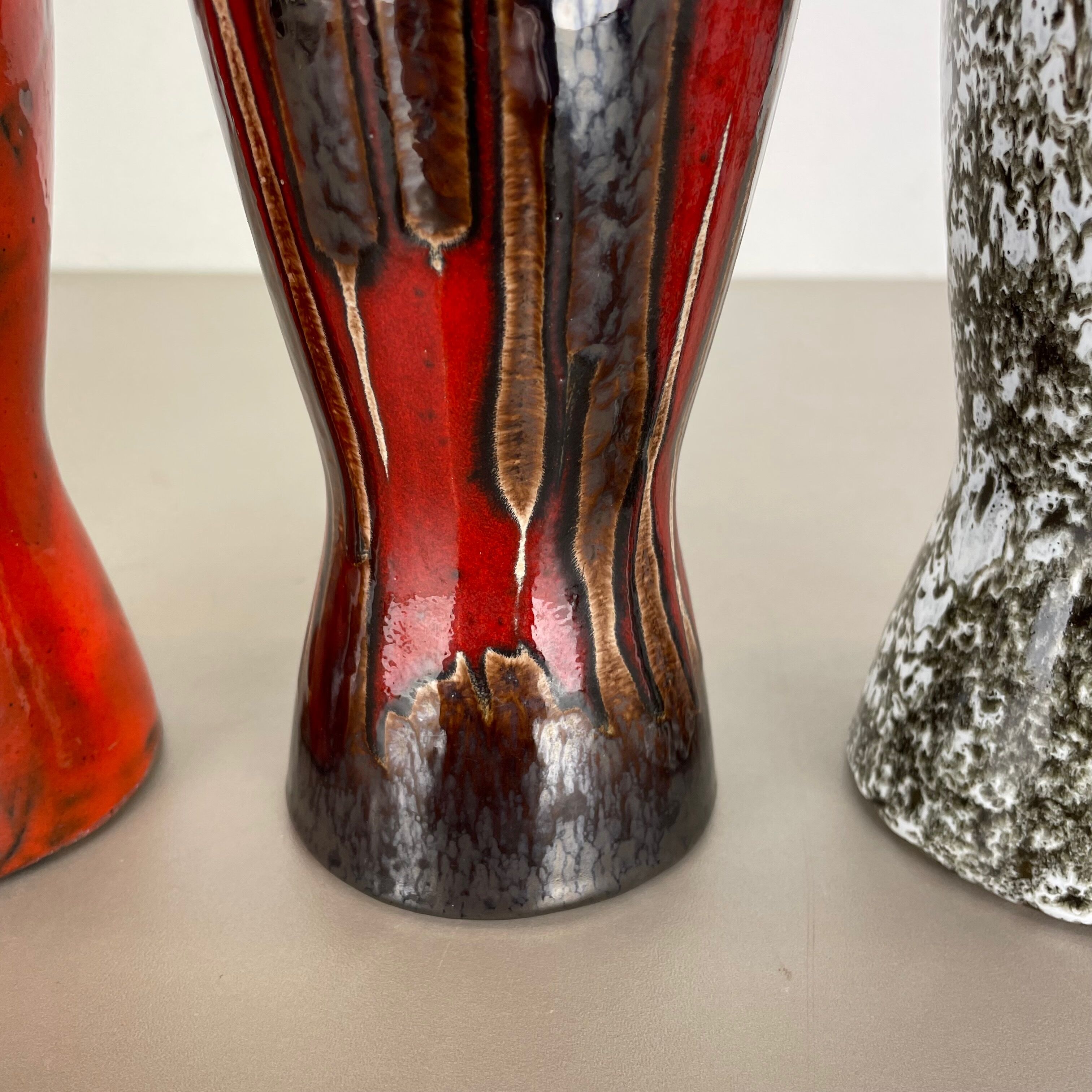 Set of three Vintage Pottery Fat Lava Vases Made by Scheurich, Germany, 1970s