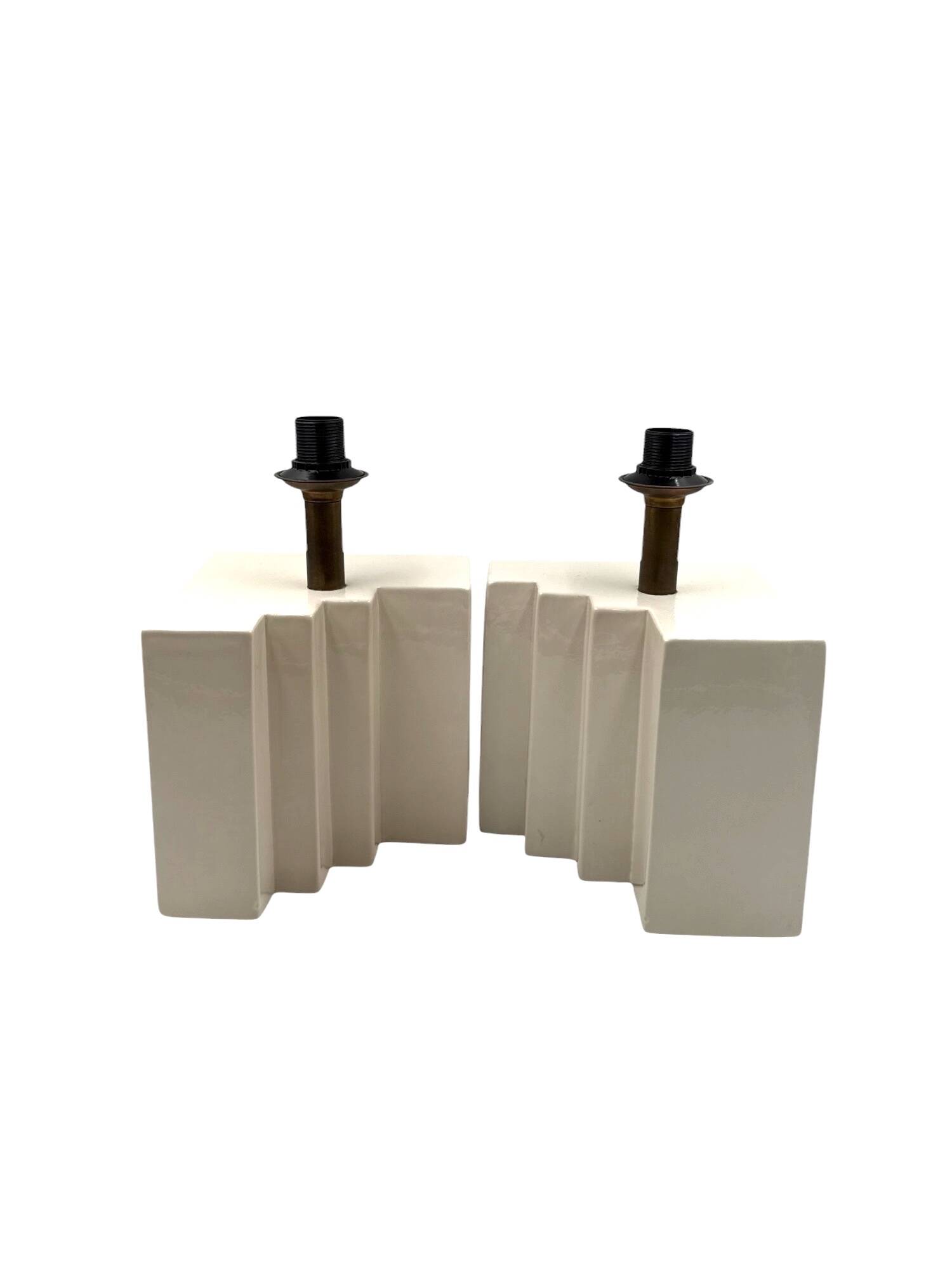 Hollywood regency set of 2 ceramic table Lamps, France 1970s