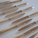 12 art deco silver metal dessert or cheese knives 20.5 cm AR monogram