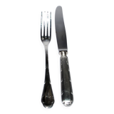 Ercuis set of 2 Trianon metal-plated dessert cutlery with crossed ribbon for cheese starter.