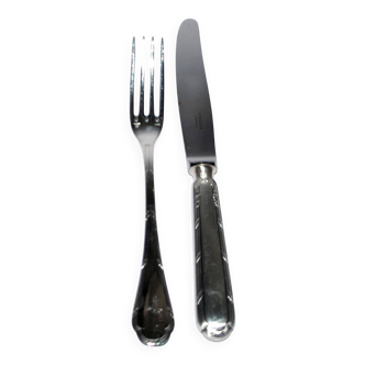 Ercuis set of 2 Trianon metal-plated dessert cutlery with crossed ribbon for cheese starter.