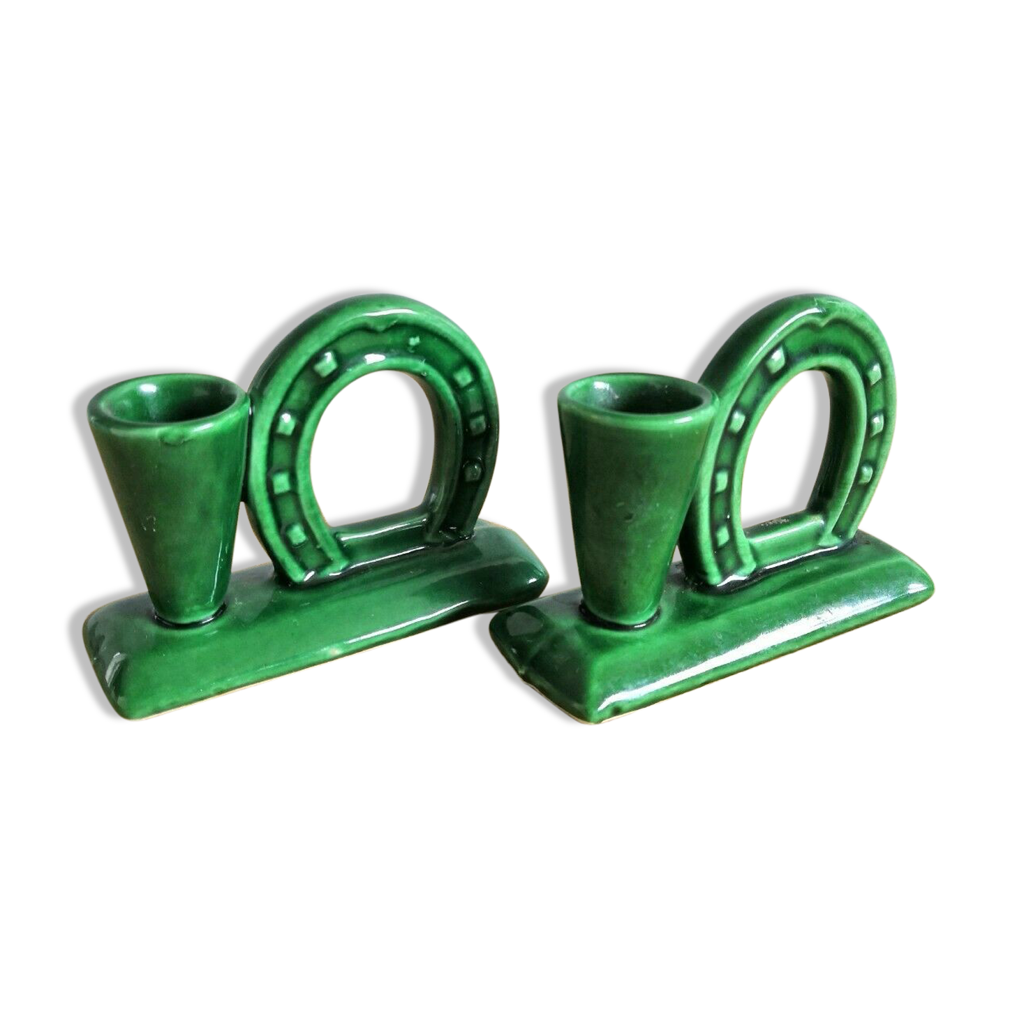 Pair of ceramic candlesticks horseshoe design 70s