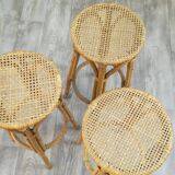 Set of 3 vintage rattan and bamboo stools