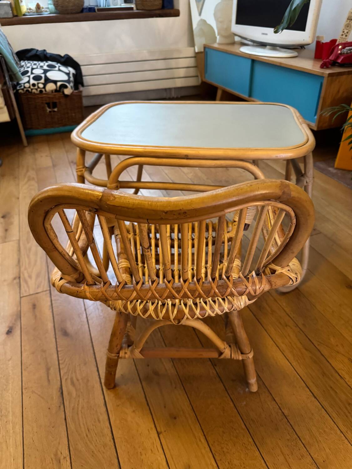 Small Scandinavian children's desk and matching armchairs