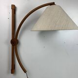 Scandinavian Danish oak wall arc swing lamp, 1970s by Domus