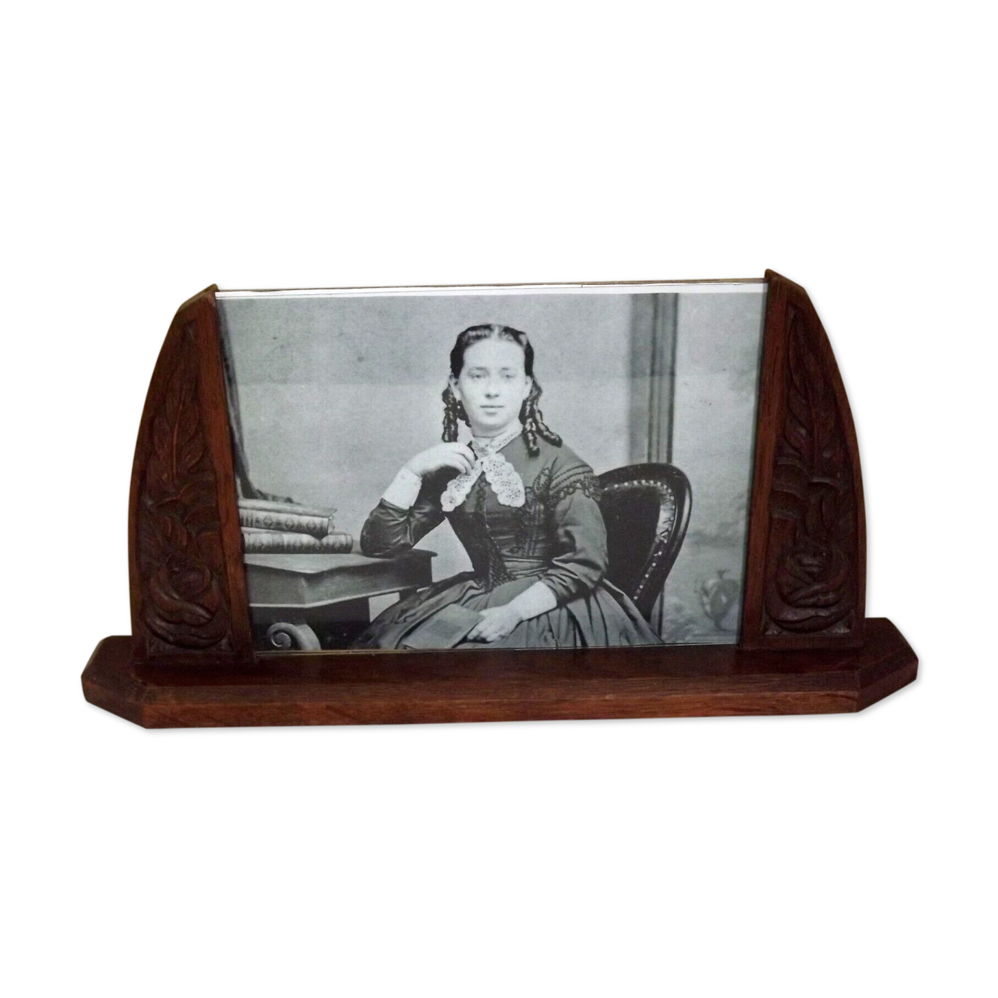 Cadre photo en bois Art Déco vintage français avec détail rose et feuille 4310