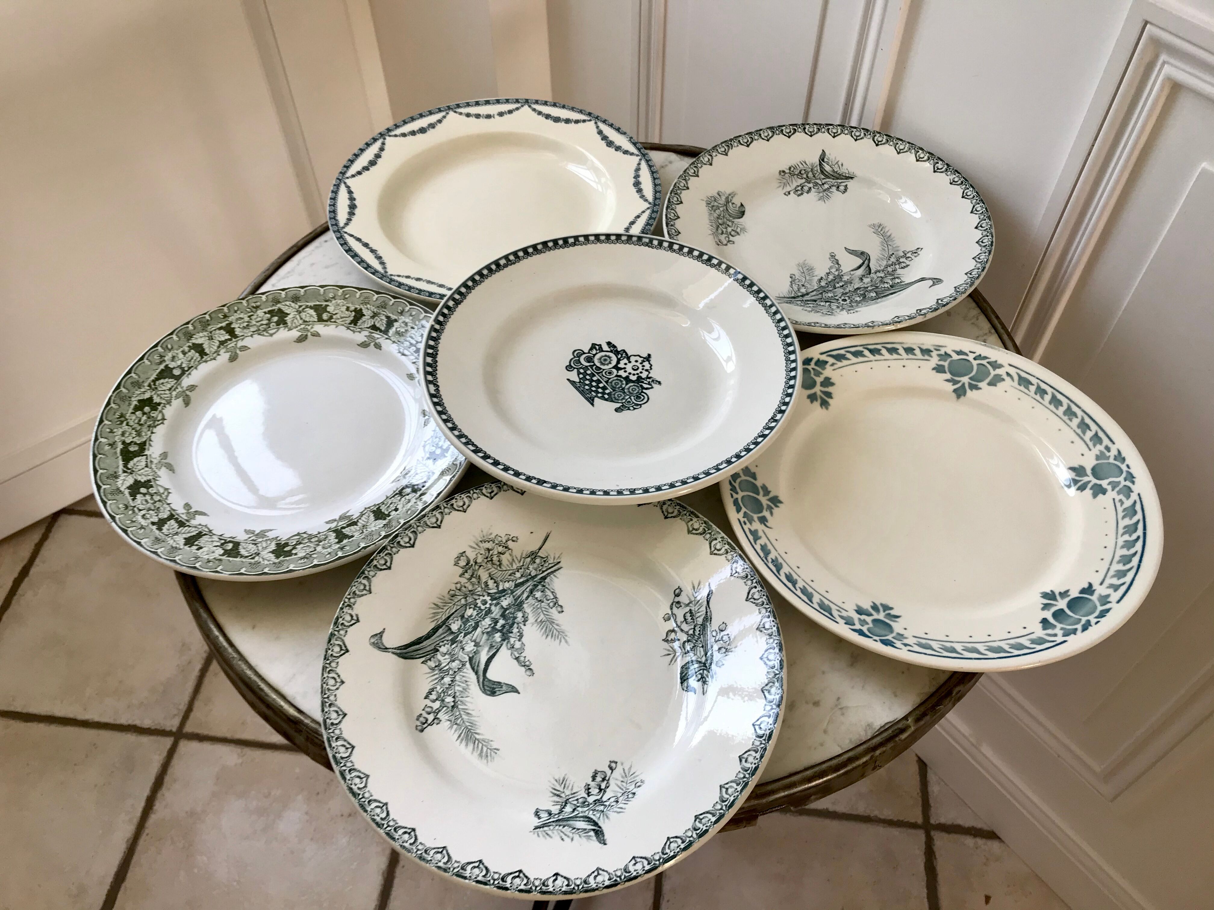 Set of 6 flat plates Terre de Fer late nineteenth