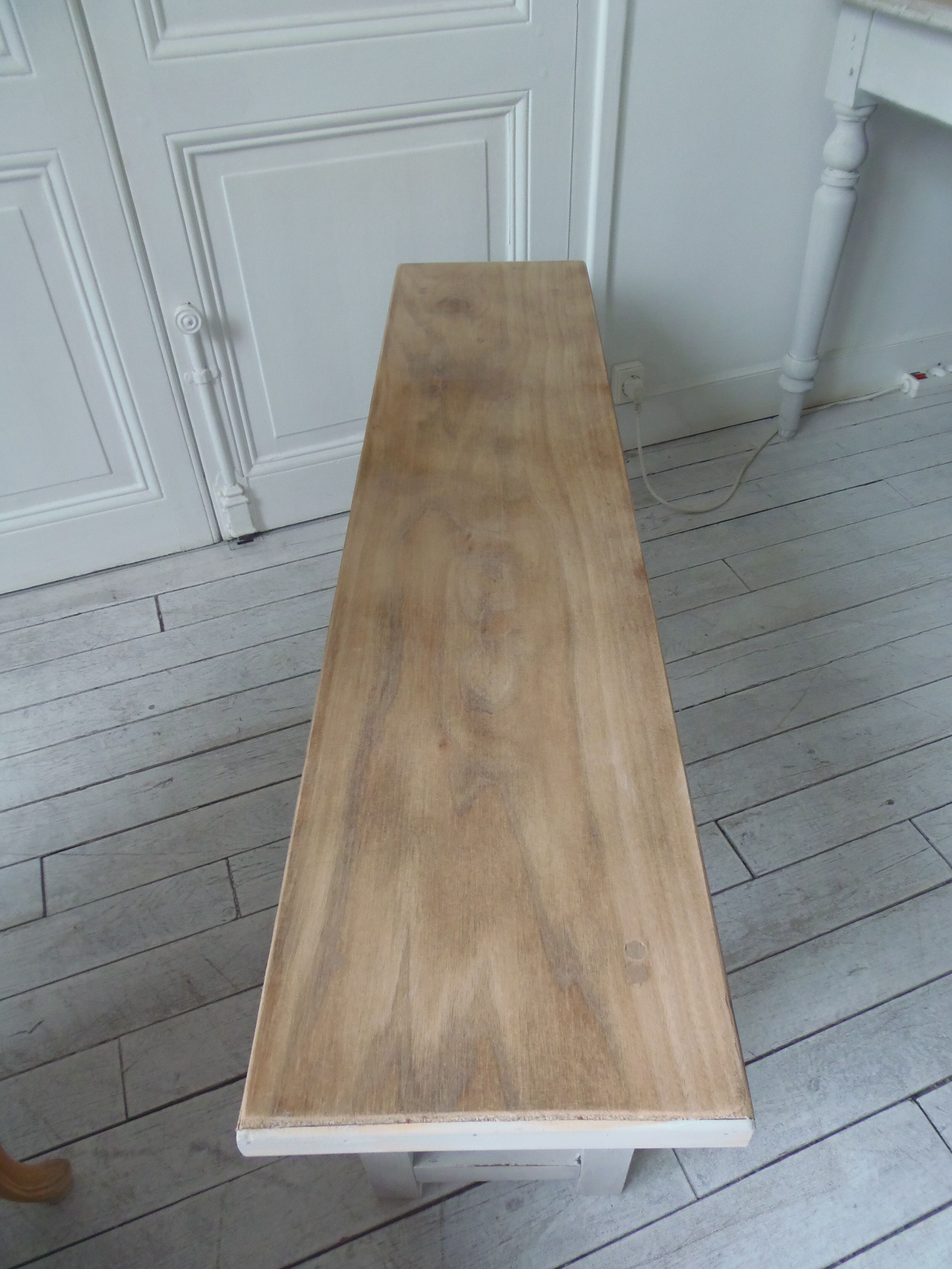 Bench, pearl grey patinated end of bed