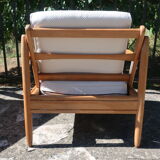 Scandinavian wooden armchair and fabric