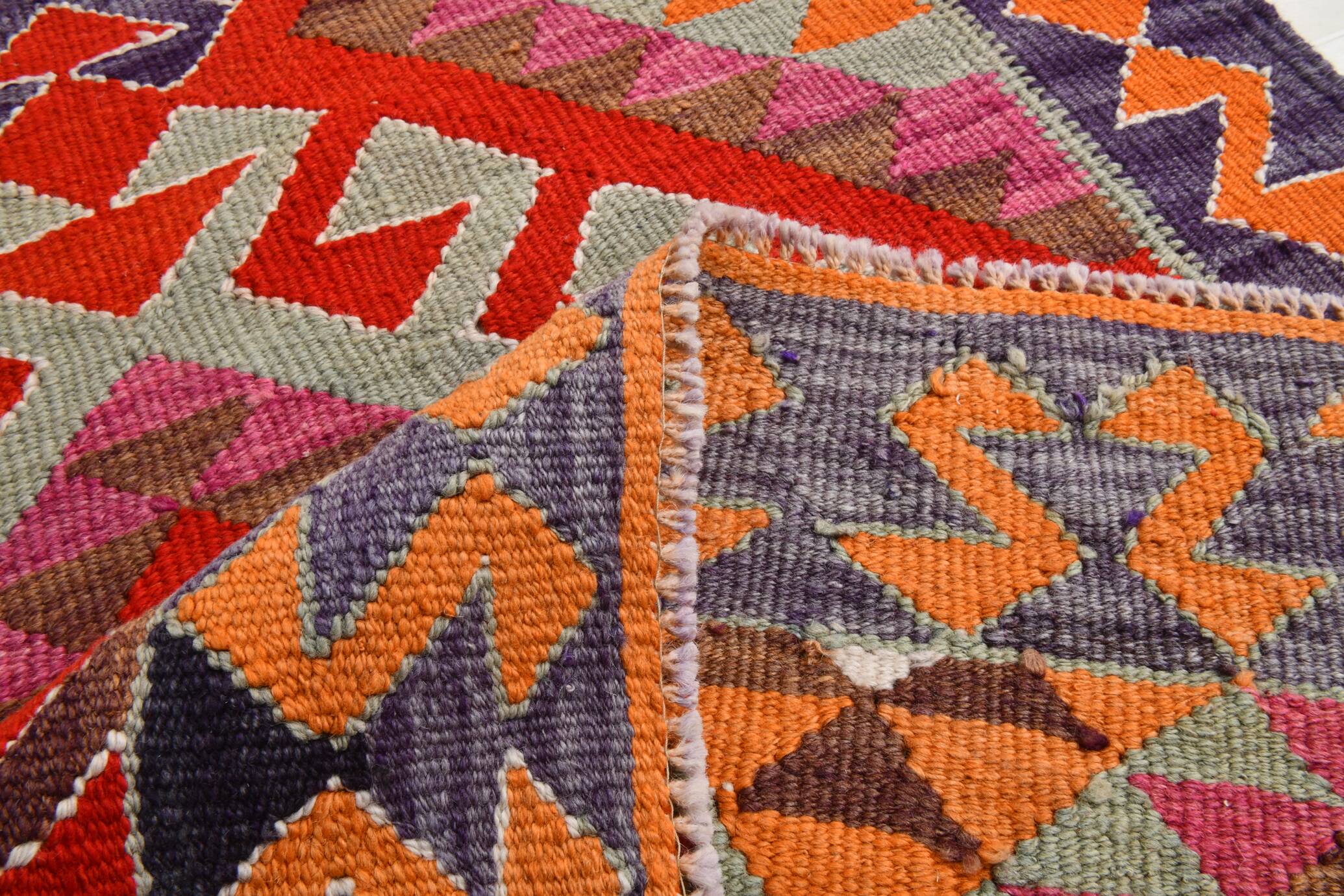 3x12 Kilim Red & Purple  Runner Rug, 102x355Cm