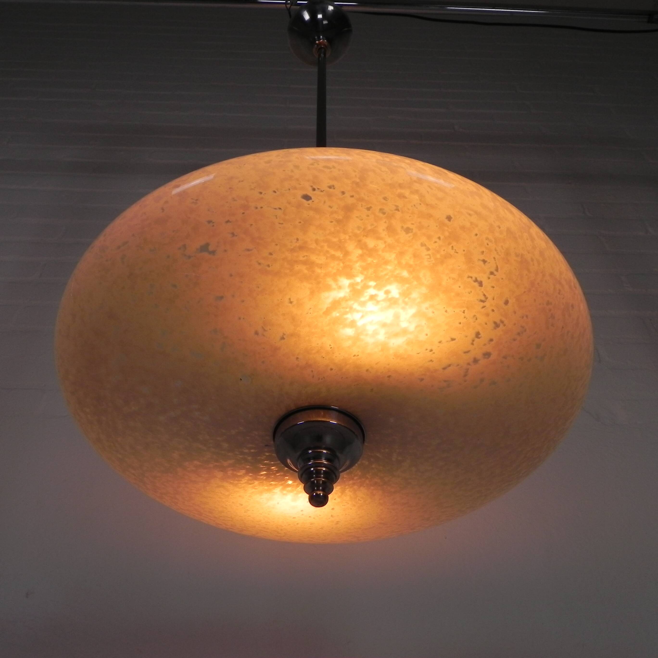 Art Deco pendant lamp with cloudy glass bowl, 1930s