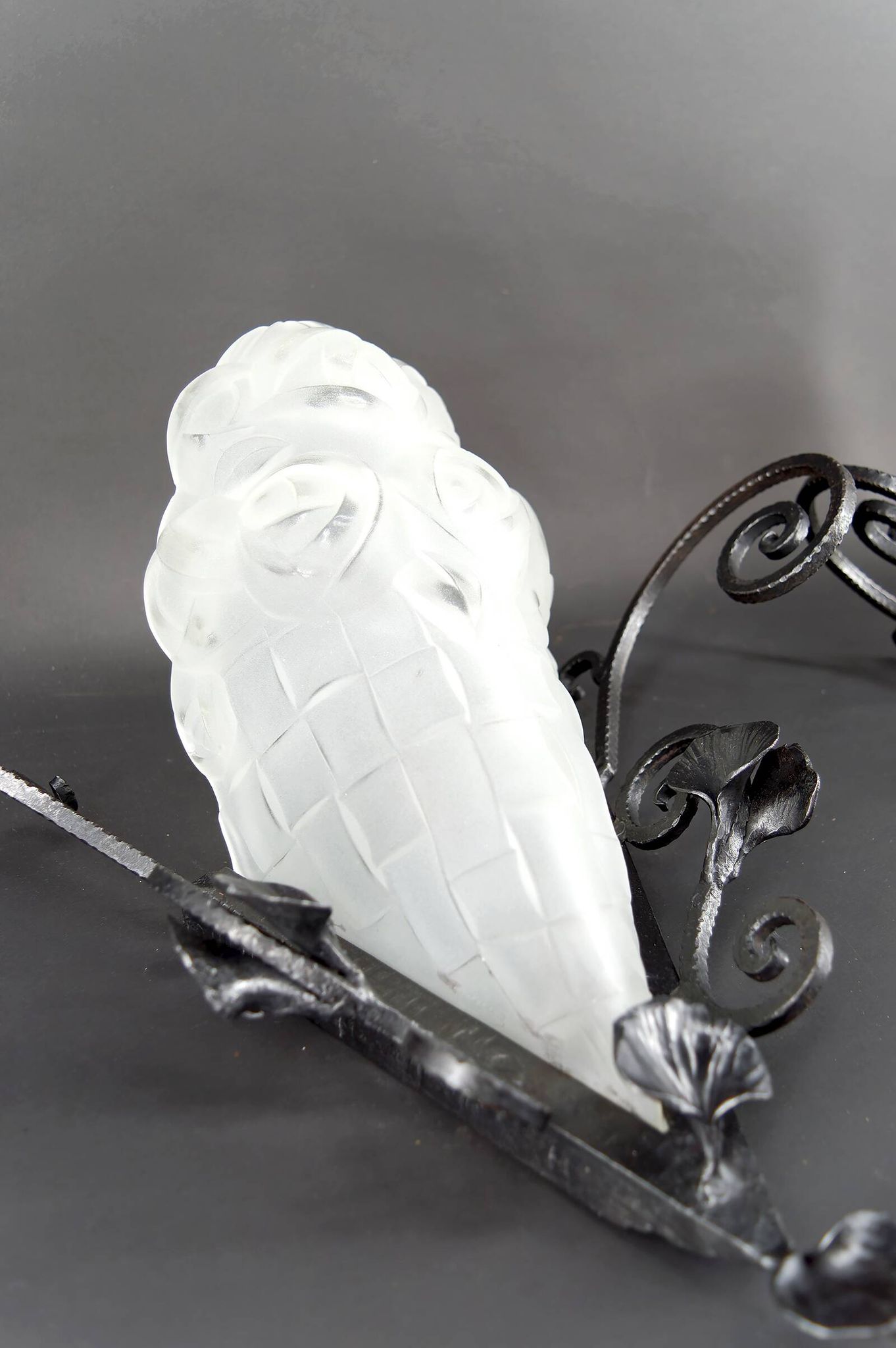 Pair of Wrought Iron Wall Lights by Degué, Art Deco, France, c. 1930
