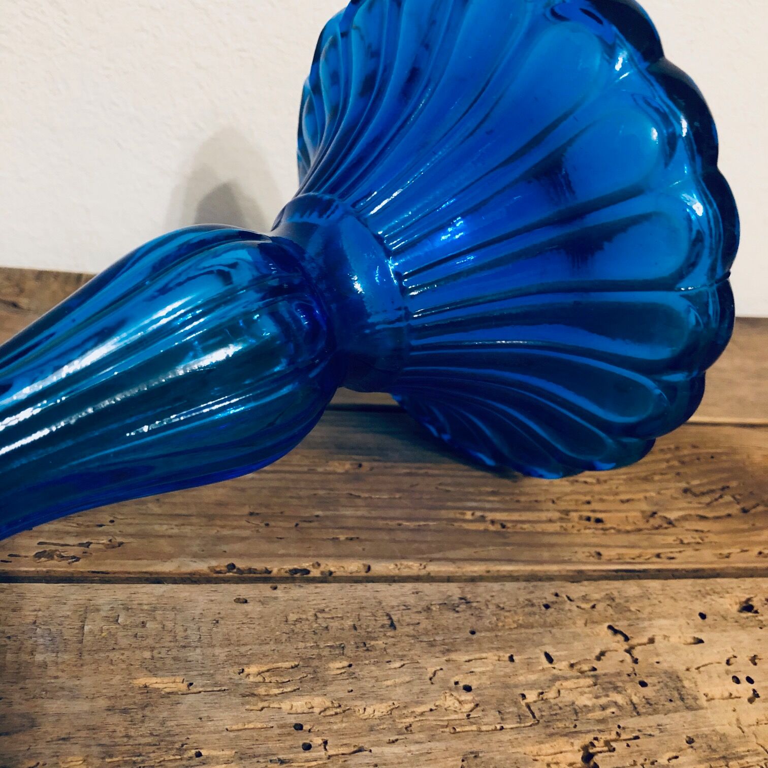Blue glass candlestick