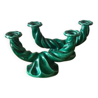 2 green ceramic candlesticks Vallauris