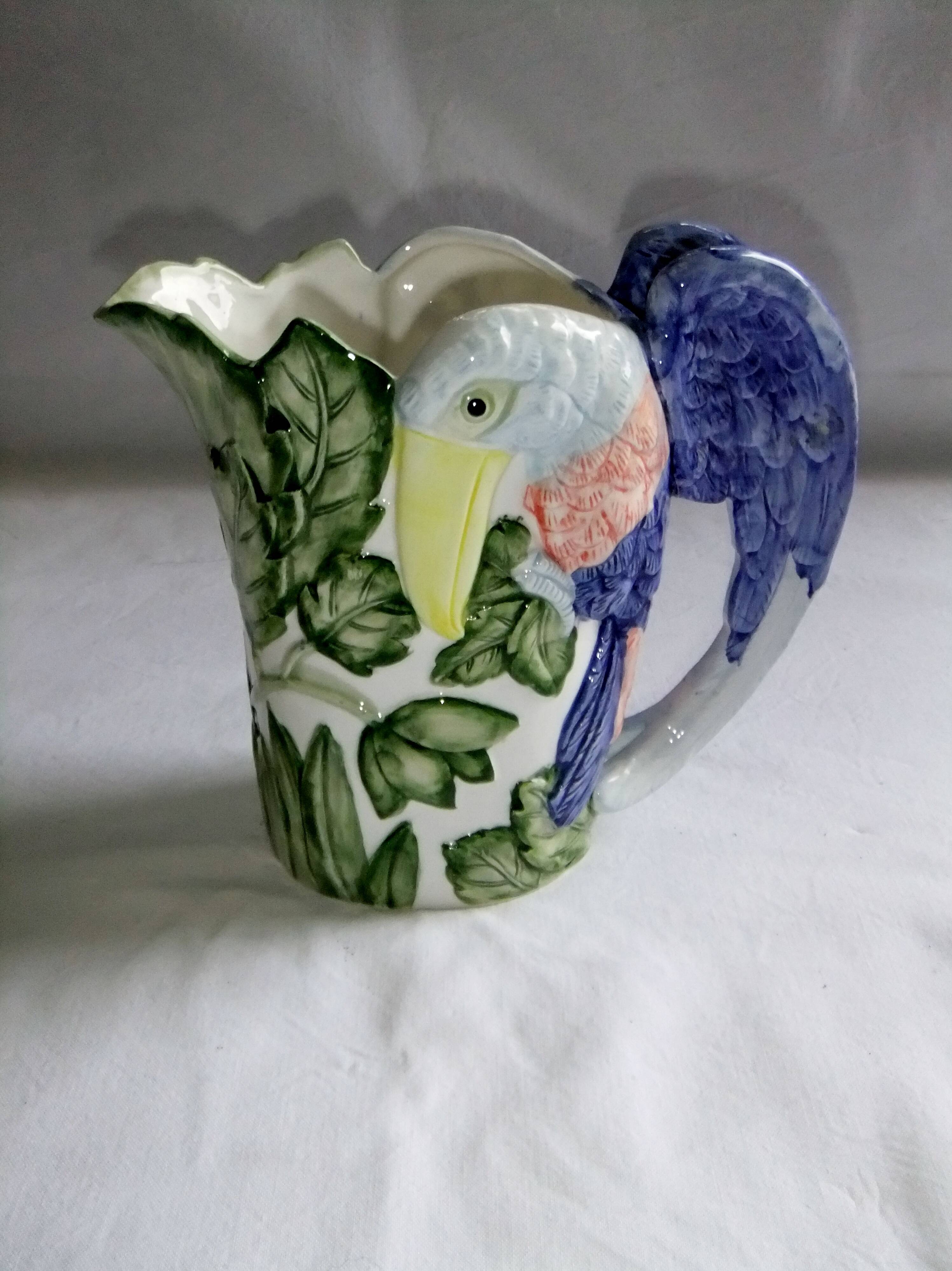 Pitcher ceramic parrot jug