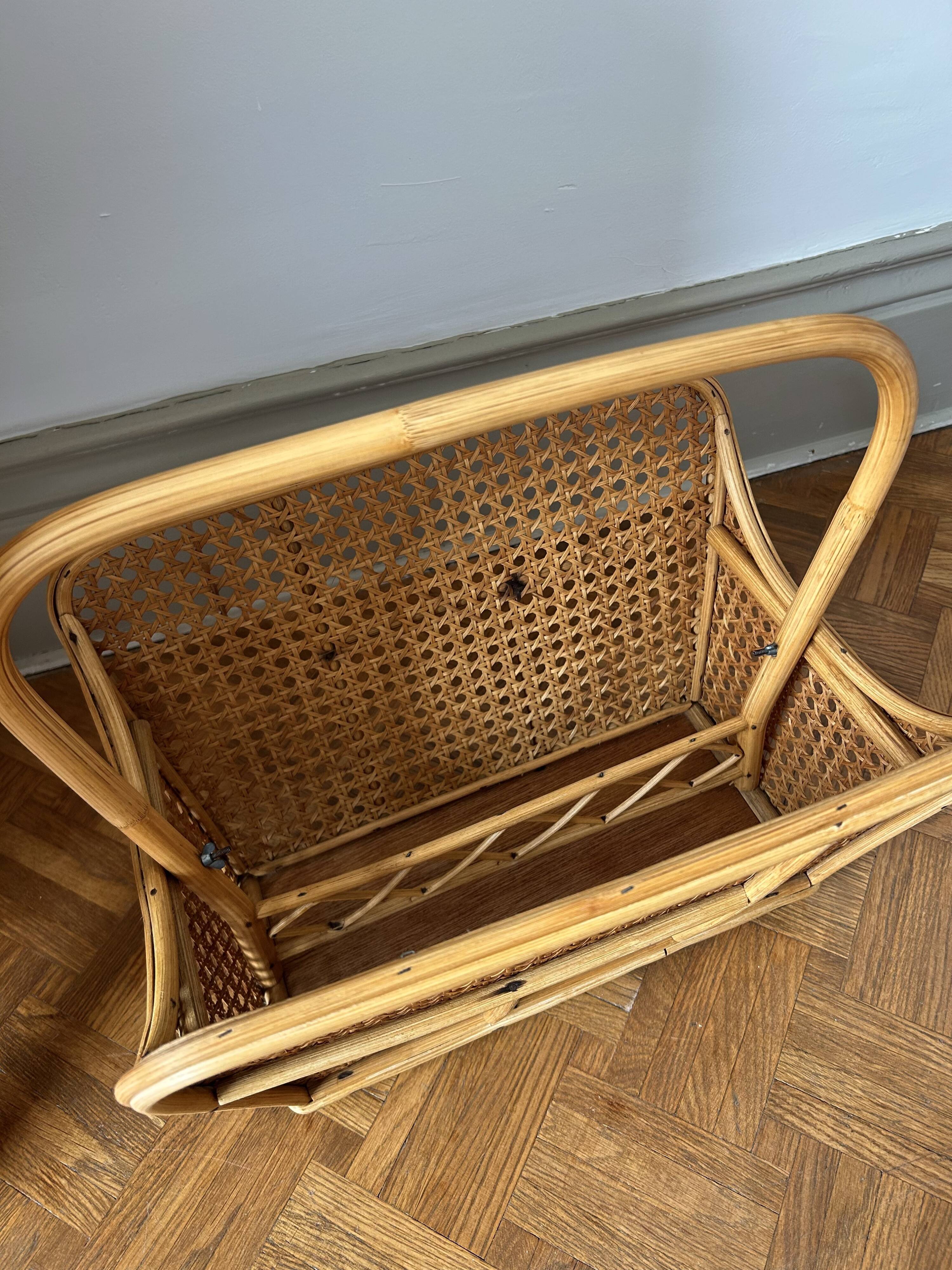 Rattan and cane magazine rack from the 1960s.