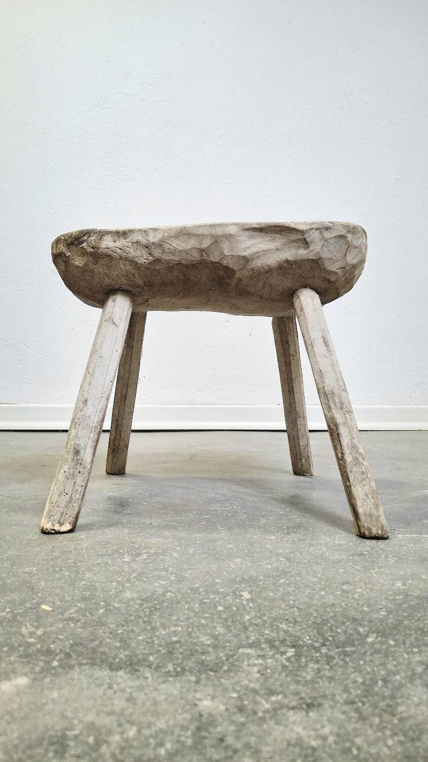 Hand-carved wooden stool, Wabi-Sabi. 1850-1900
