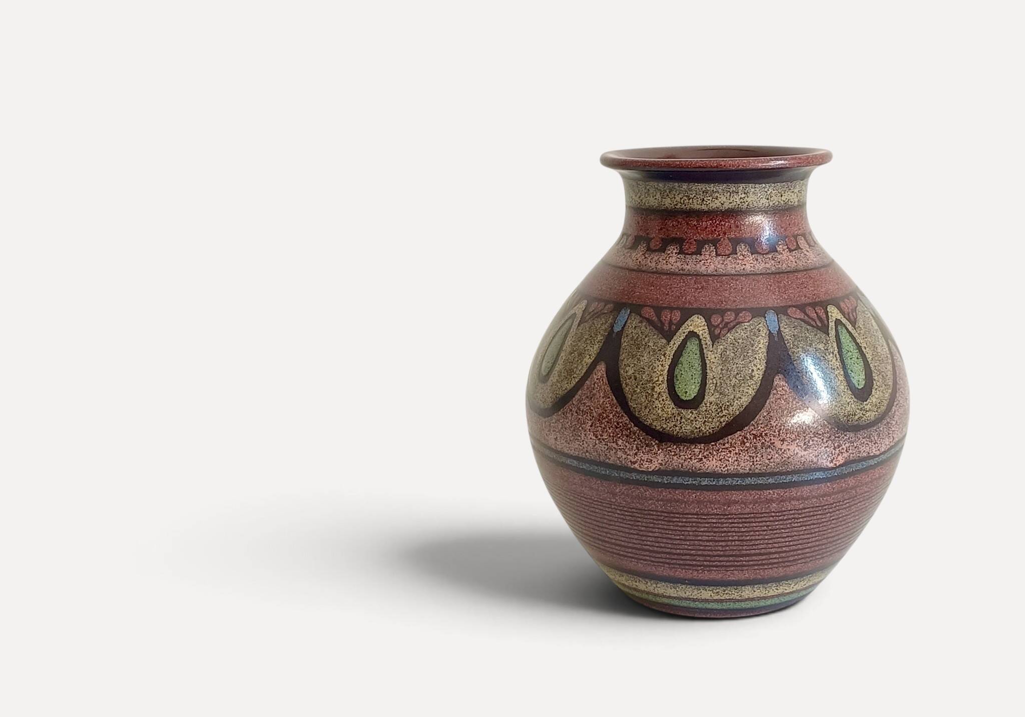 1970s Spanish Hand-Painted Studio Pottery Vase with Mediterranean Motifs