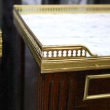 Pair of Mahogany Nightstands with White Carrara Marble in Louis XVI Style