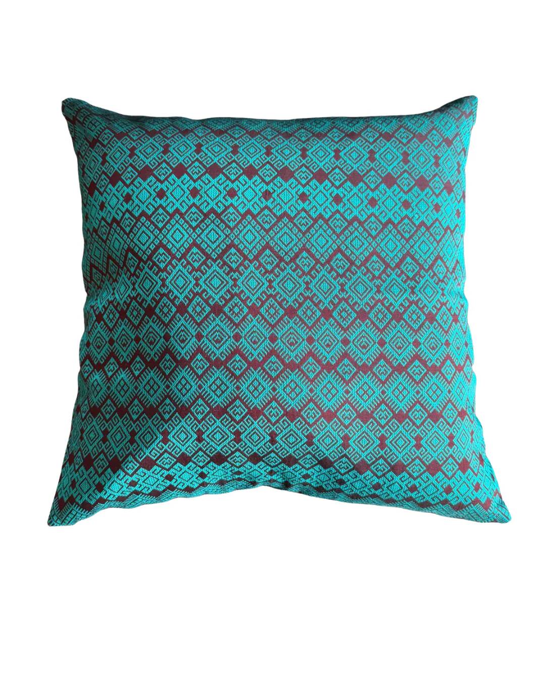Burgundy and turquoise Kachin cushion cover (RIDA)
