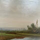 Oil painting of a riverside signed EM