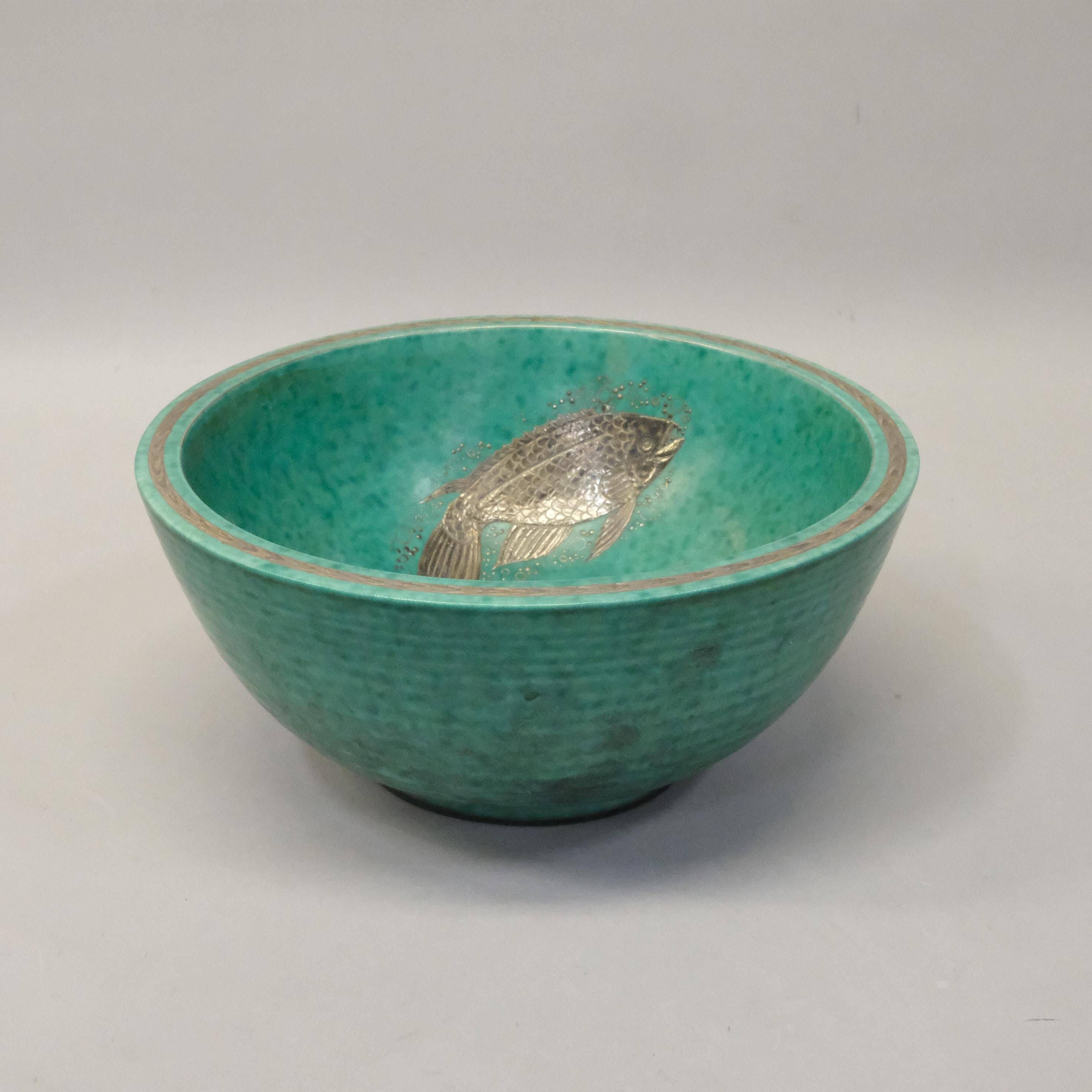 Bowl Wilhelm Kage in ceramic and silver 'A Silver' Gustavsberg Sweden 1950