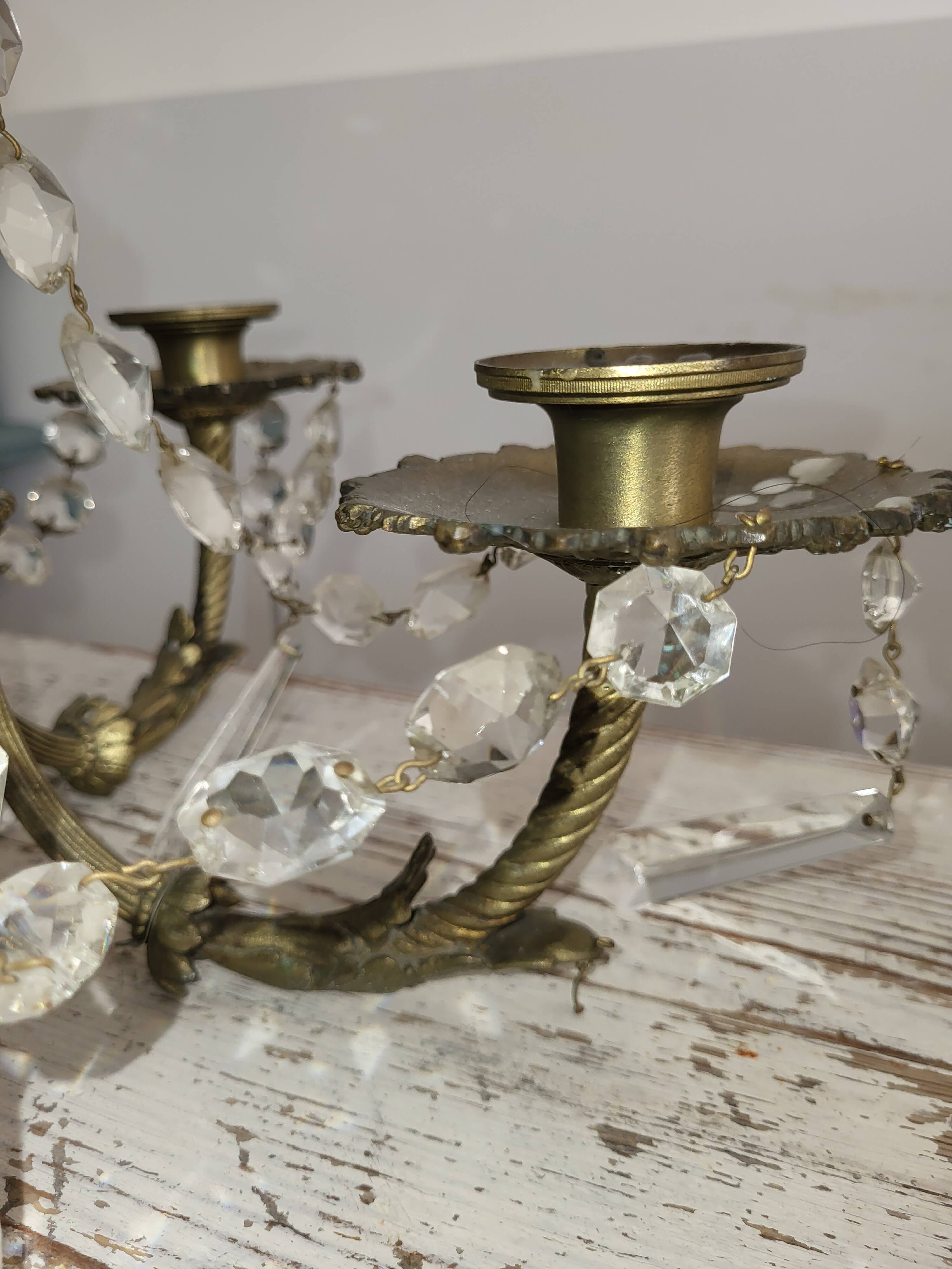 Antique brass and cut crystal chandelier - Empire style - 5 arms - for box