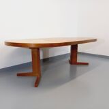 Vintage round dining table from the 60s 70s in solid wood mosaic teak and walnut with extension