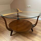Table basse italienne en bois rond et verre, années 1950