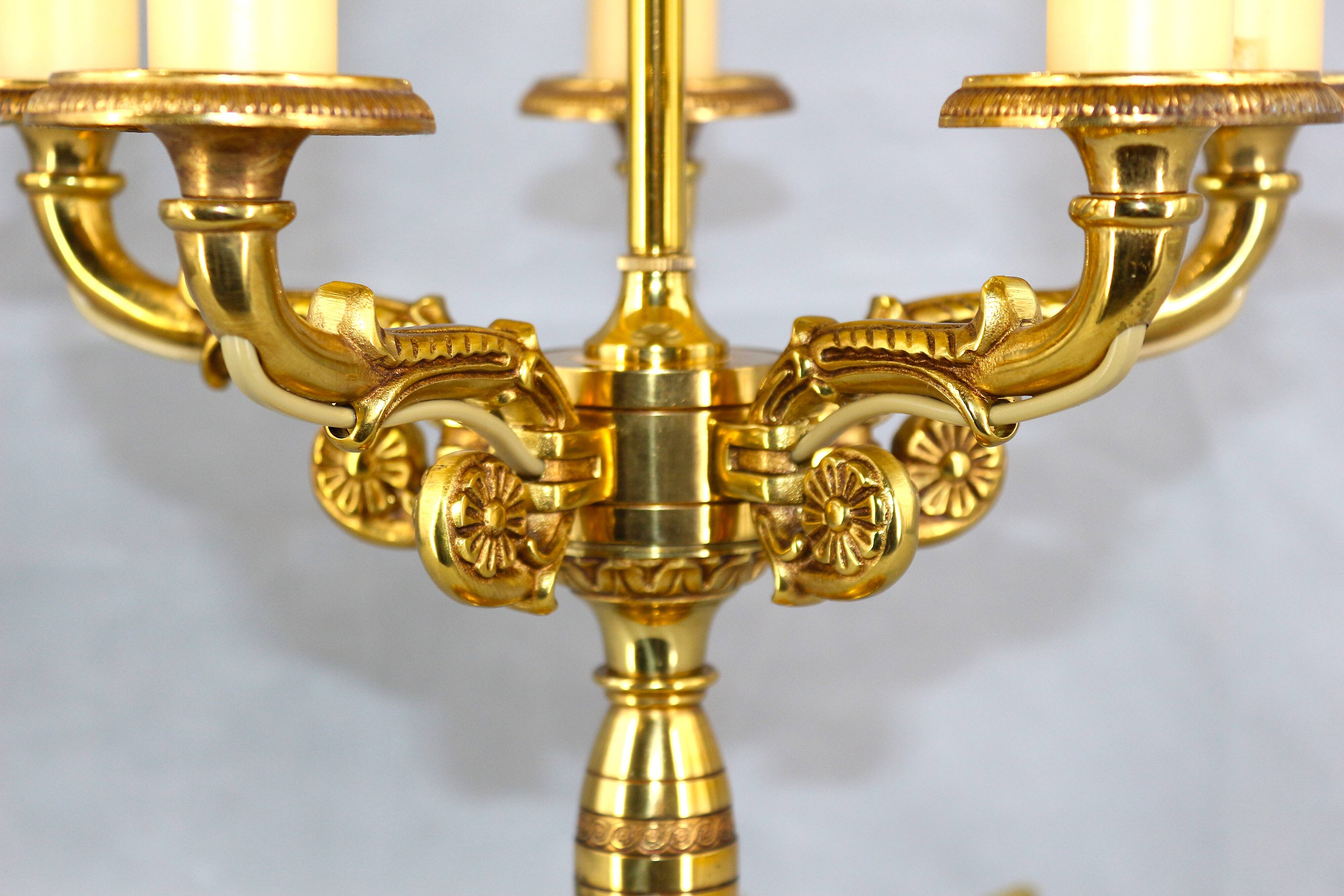 Bronze Bouillotte Lamp in Solid Empire Style Five Lights * Lucien Ga