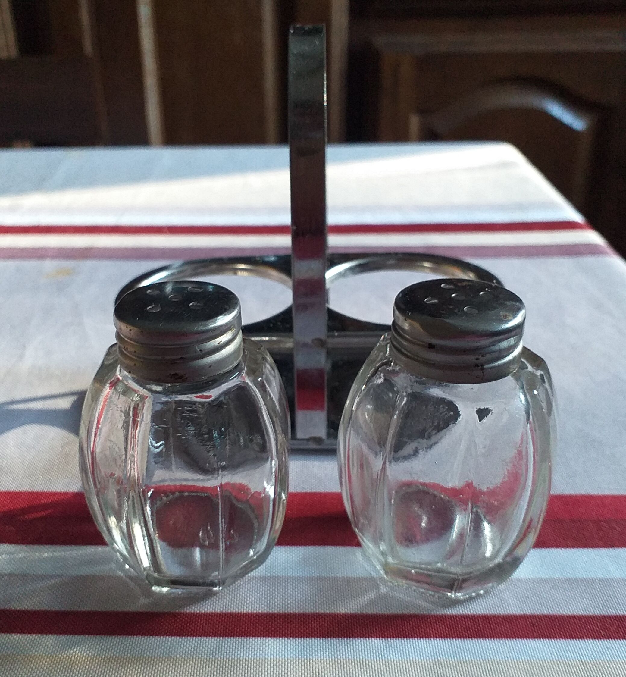 Glass and vintage metal salt and pepper shaker