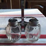 Glass and vintage metal salt and pepper shaker